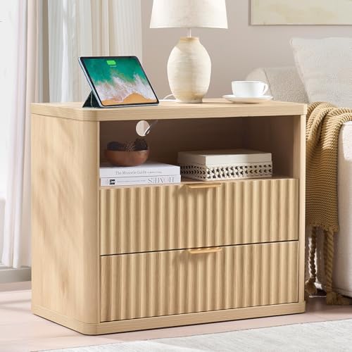 31" Wide Fluted Nightstand Set of 2 with Charging Station (2 Count)