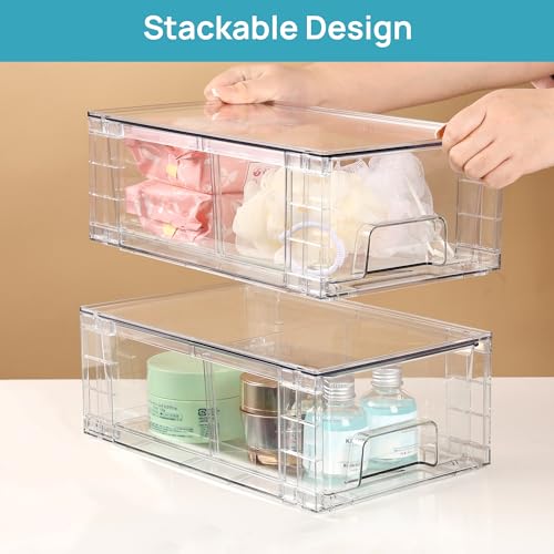 4 Pack Stackable Clear Drawer with Dividers (4 Count)
