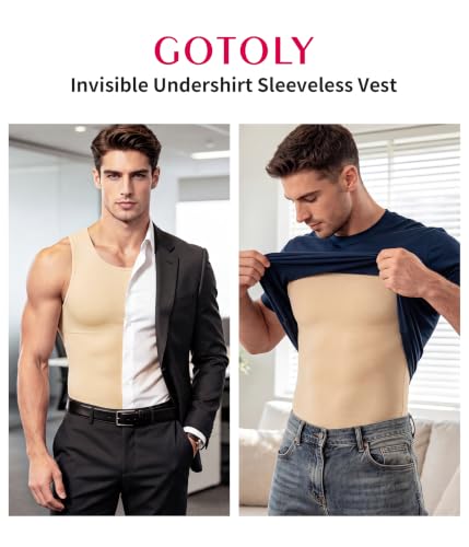 Men's Compression Shirt Shapewear Slimming Body Shaper Vest Beige