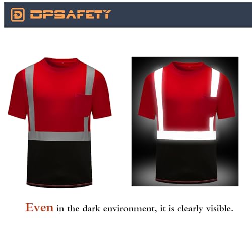 High Visibility Shirts Quick Dry Safety T Shirts with Reflective Strips and Pocket Short Sleeve Mesh Hi Vis Construction Work Class 2 Shirt for Men