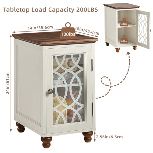 Narrow Side Table Set 2 with Glass Door Storage (2 Count)