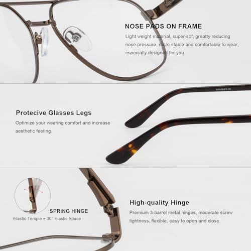 Reading Glasses for Men Square Double Bridge Light Blocking Computer Readers Spring Hinge Metal Frame Acetate Legs