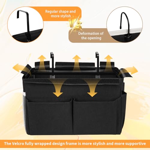Bedside Caddy Organizer 5 Pockets and 4 Hooks for Bunk Bed Black