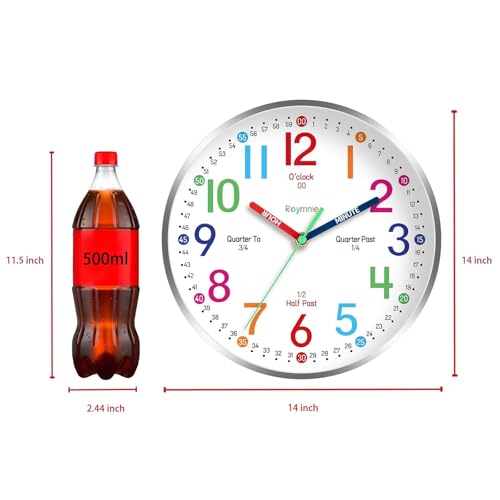 14" Wall Clock for Kids Learning Silent Battery Operated Teaching