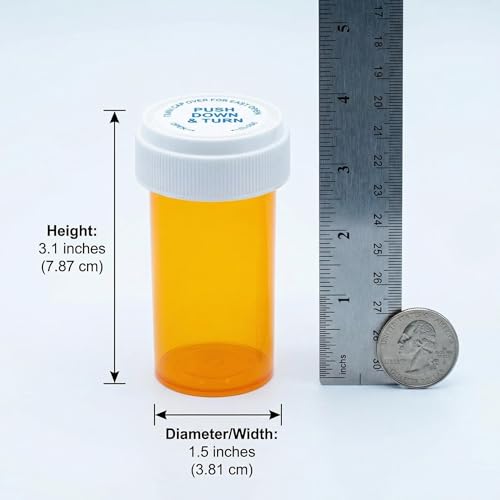 Empty Pill Bottles 13 Dram Amber Reversible Caps (12 Count)