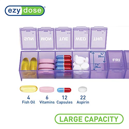 Weekly (7-Day) Pill Organizer, Large Medicine Planner, Purple