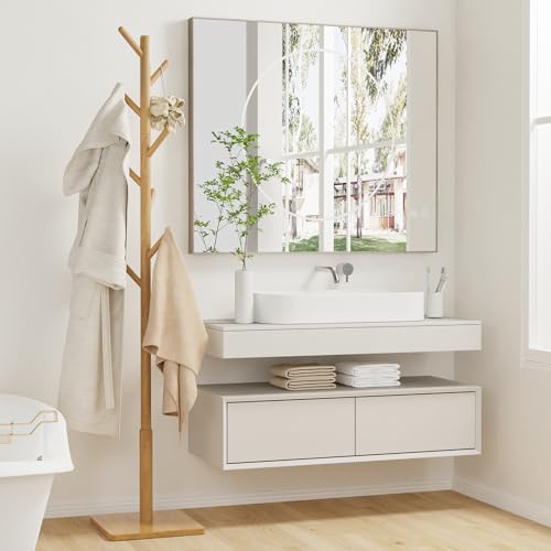 Wooden Coat Rack Freestanding with Stable Square Base
