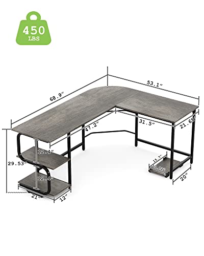 Reversible L Shaped Desk with Shelves