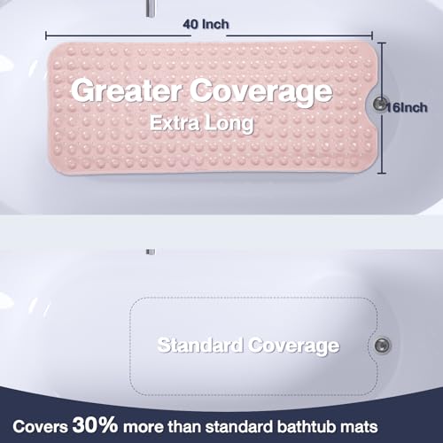 Extra Long Bathtub Mat Non Slip Bath Mat Pink 40"x16" Full Size