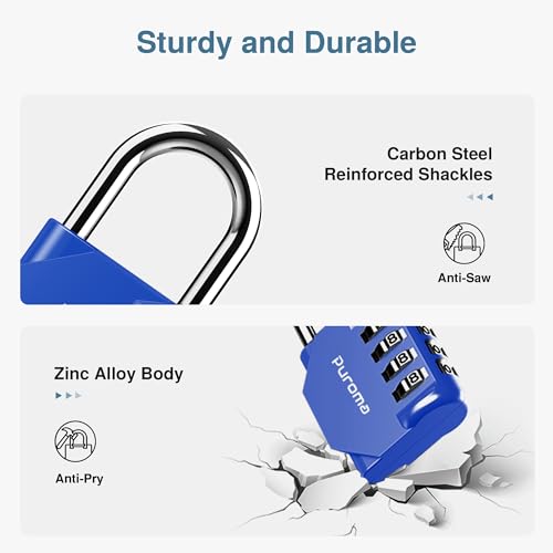 4 Pack Combination Lock Locker 4 Digits Combo Padlock Gym Blue (4 Count)