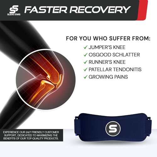 Sleeve Stars Swedish Brand Patellar Tendon Support Strap for Women & Men Effective Osgood Schlatter Knee Brace Youth & Kids Knee Brace with 3 Adjustable Length fits 7"