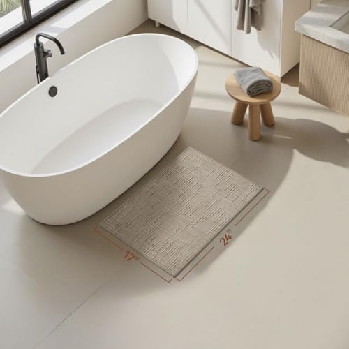 Bath Mat Non Slip Super Absorbent Quick Dry Bath Mats for Bathroom Floor Rubber Backing Washable Bathroom Rugs Modern Woven Jacquard Mat (2.8333 Sq Ft)