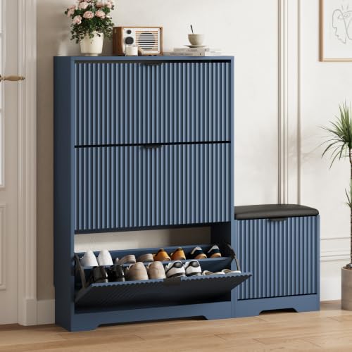 Shoe Cabinet Storage for Entryway with Flip Drawer & Bench