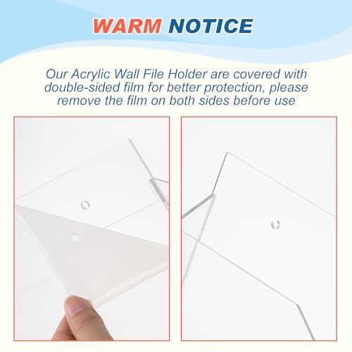 1 Pack 14"x8.3"x2.4" Clear Acrylic Wall File Holder Organizer Wall Mount Magazine Document Brochure Mail Pocket Durable File Storage with 3 Colors Screw Cap for Office Home Waiting Room Use