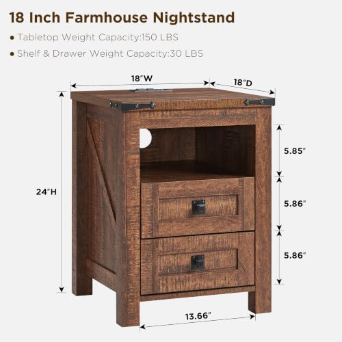 18" Farmhouse Nightstand with Charging Station