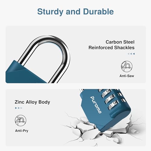 2 Combination Lock Locker 4 Digits Combo Padlock Gym Peacock Blue (2 Count)