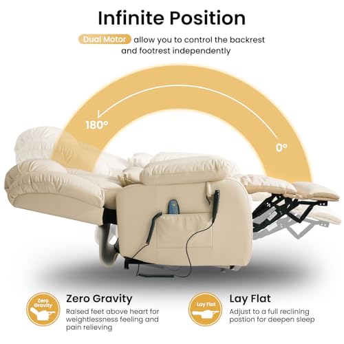 Dual Motor Infinite Position Lay Flat Power Lift Recliner Chair for Elderly