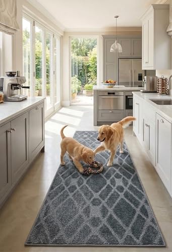 Custom Size Hallway Runner Rug Trellis Grey Color 31 inch Wide Select Your Length Non