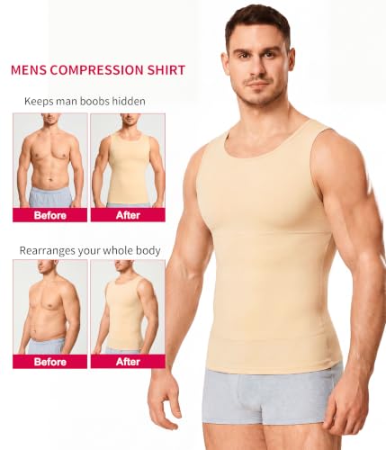 Men's Compression Shirt Shapewear Slimming Body Shaper Vest Beige