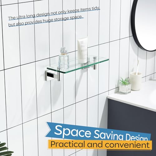 Bathroom Shelves Wall Mounted Floating Glass Shelf Polished Stainless Steel 12