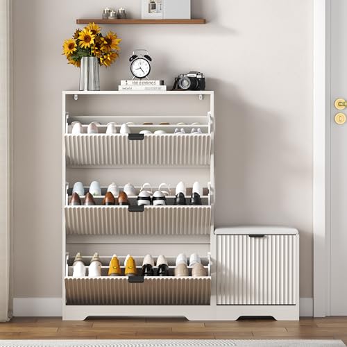 Shoe Cabinet Storage for Entryway with Flip Drawer & Bench