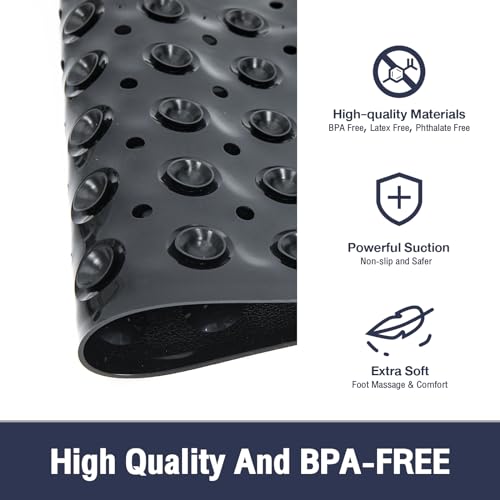 Extra Long Bathtub Mat Non Slip Bath Mat Black 40"x16" Full Size