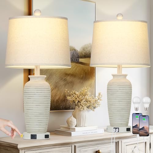 25" Retro White Farmhouse Jar Table Lamps Set of 2 (2 Count)