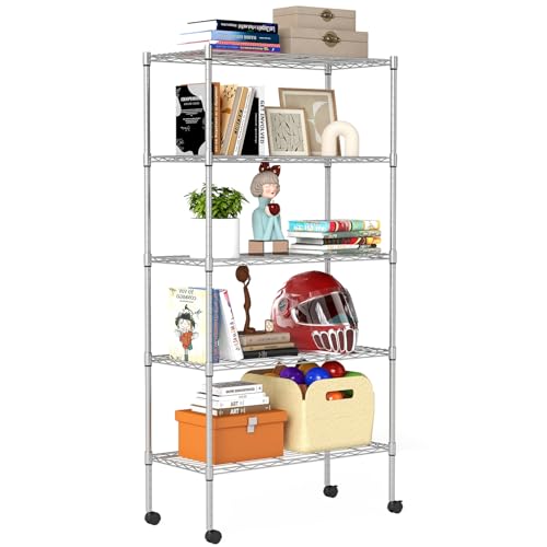 5 Tier Wire Storage Shelves with Wheels