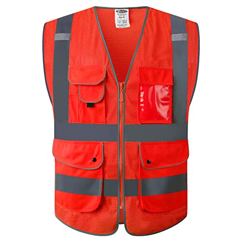 Safety Vest for Men Women Reflective Hi Vis JK159 Red 2XL
