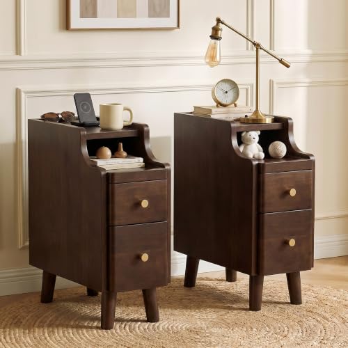 Narrow Nightstand with Drawers Set 2 (2 Count)