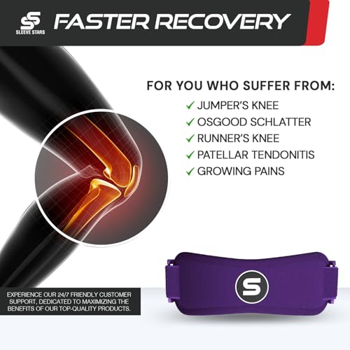 Sleeve Stars Swedish Brand Patellar Tendon Support Strap for Women & Men Effective Osgood Schlatter Knee Brace Youth & Kids Knee Brace with 3 Adjustable Length fits 7"