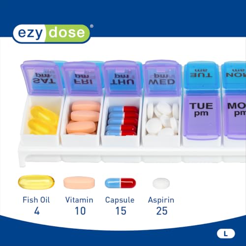 Weekly (7-Day) AM/PM Pill Organizer, Large Case, Blue/Purple
