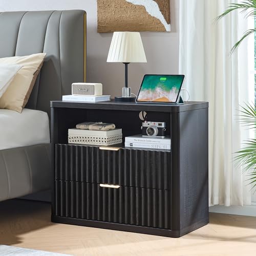 31" Wide Fluted Nightstand with Charging Station