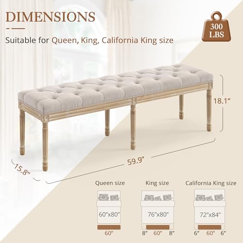 60" Fabric End of Bed Bench