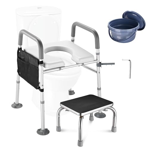 Yescom Raised Adjustable Toilet Seat with Steel Step Stool Bedside Commode