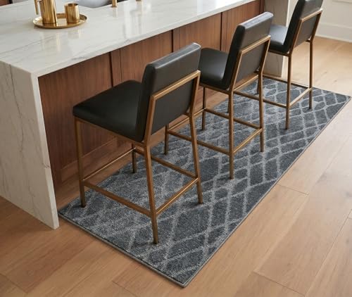 Custom Size Hallway Runner Rug Trellis Grey Color 31 inch Wide Select Your Length Non