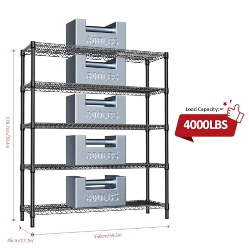 5 Tier Adjustable Heavy Duty Metal Storage Shelving Unit