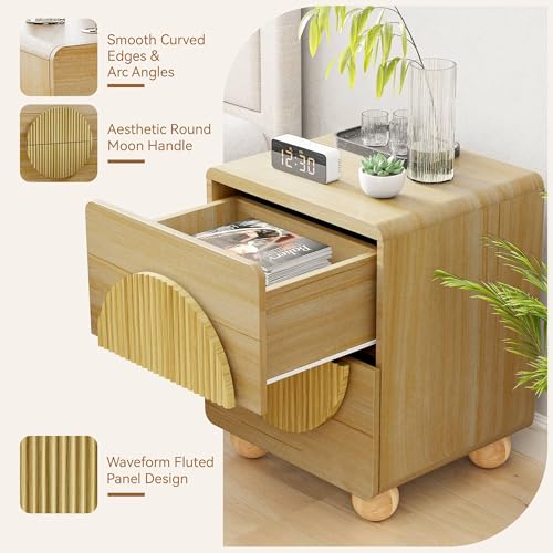 23" Fluted Nightstand with Solid Wood Legs Set of 2 (2 Count)