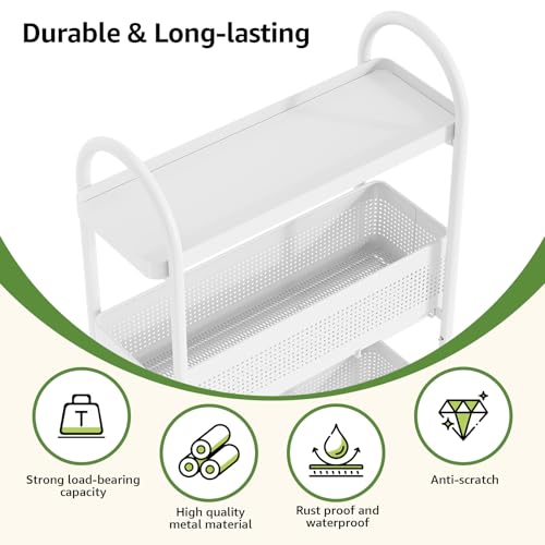 3 Tier Slim Rolling Cart with Drawer