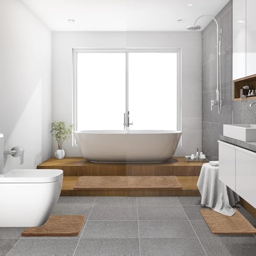 Light Brown Bathroom Runner Rugs Soft Microfiber Bath Mat 16x60 Inch (9.6 Sq Ft)