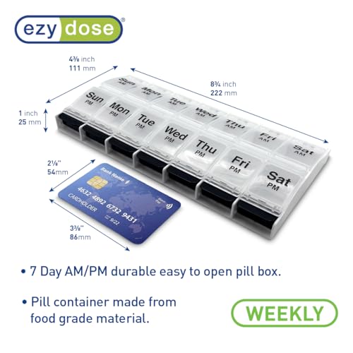 Weekly (7-Day) AM/PM Pill Organizer, X-Large Case, Clear/Black