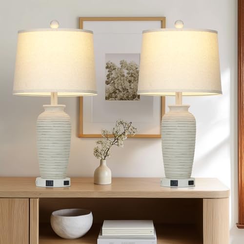 25" Retro White Farmhouse Jar Table Lamps Set of 2 (2 Count)