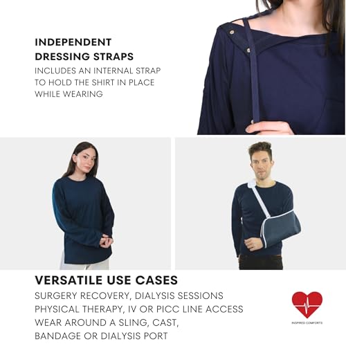 Dialysis Unisex Post Surgery & Rehab Dual Access Crew Neck Snap Full Sleeve Shirt