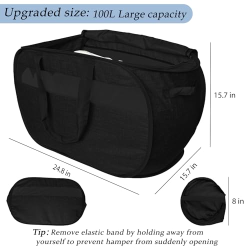 100L Extra Large Mesh Pop Up Laundry Hamper with Lid & Handles 2 Pack