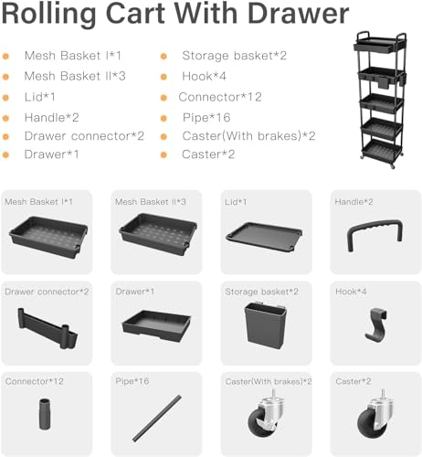 5 Tier Rolling Cart Organizer