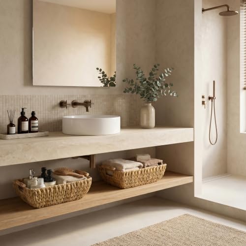 Hand Woven Storage Baskets with Wooden Handles (2 Count)