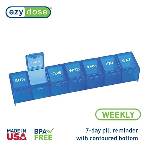 Weekly (7-Day) Pill Organizer, Large Medicine Planner, Blue