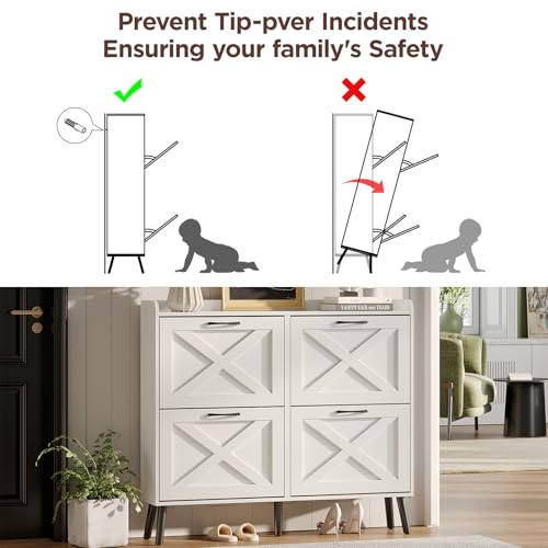 Large Shoe Storage Cabinet with 4 Flip Drawers