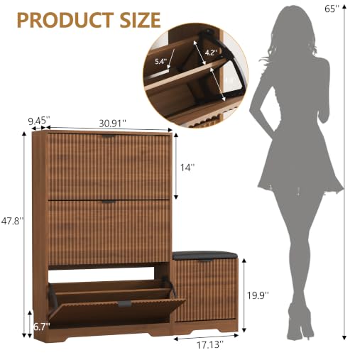 Shoe Cabinet Storage for Entryway with Flip Drawer & Bench