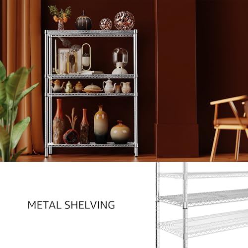 3400 LBS Garage Shelving Wide Storage Shelves 4 Tier Metal Shelves Heavy Duty Adjustable Utility Shelf Rack Chrome 17.7" D x 59.1" W x 70.4" H (4 Count)
